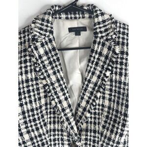 Ann Taylor Womens Black White Plaid Tweed Blazer Jacket Size 4